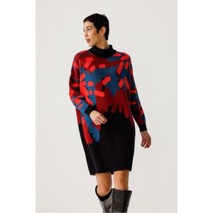 SKFK Haira Red and Blue Abstract Sweater Dress